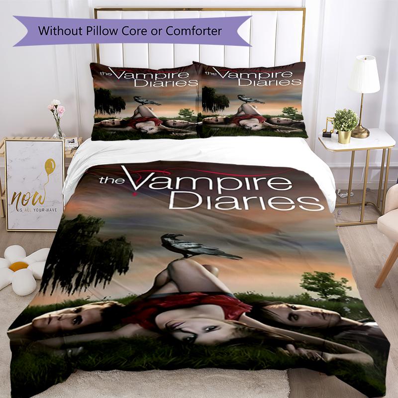 3pcs The Vampire Diaries4 Design Cover Set - HD Printed Bedding with 1 Cover and 2 Pillowcases - Perfect for Home and Dorm Decor