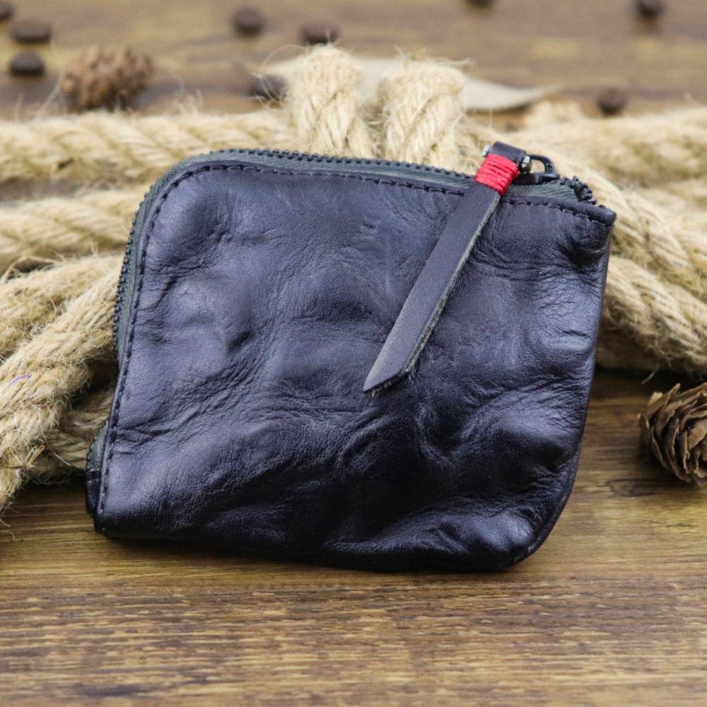 Unisex Leder Münzbeutel Vintage Handgemacht Mehrfarbig Reißverschluss Geldbörse Kartenhalter Schlüsselkartenhalter Tasche für Damen & Herren