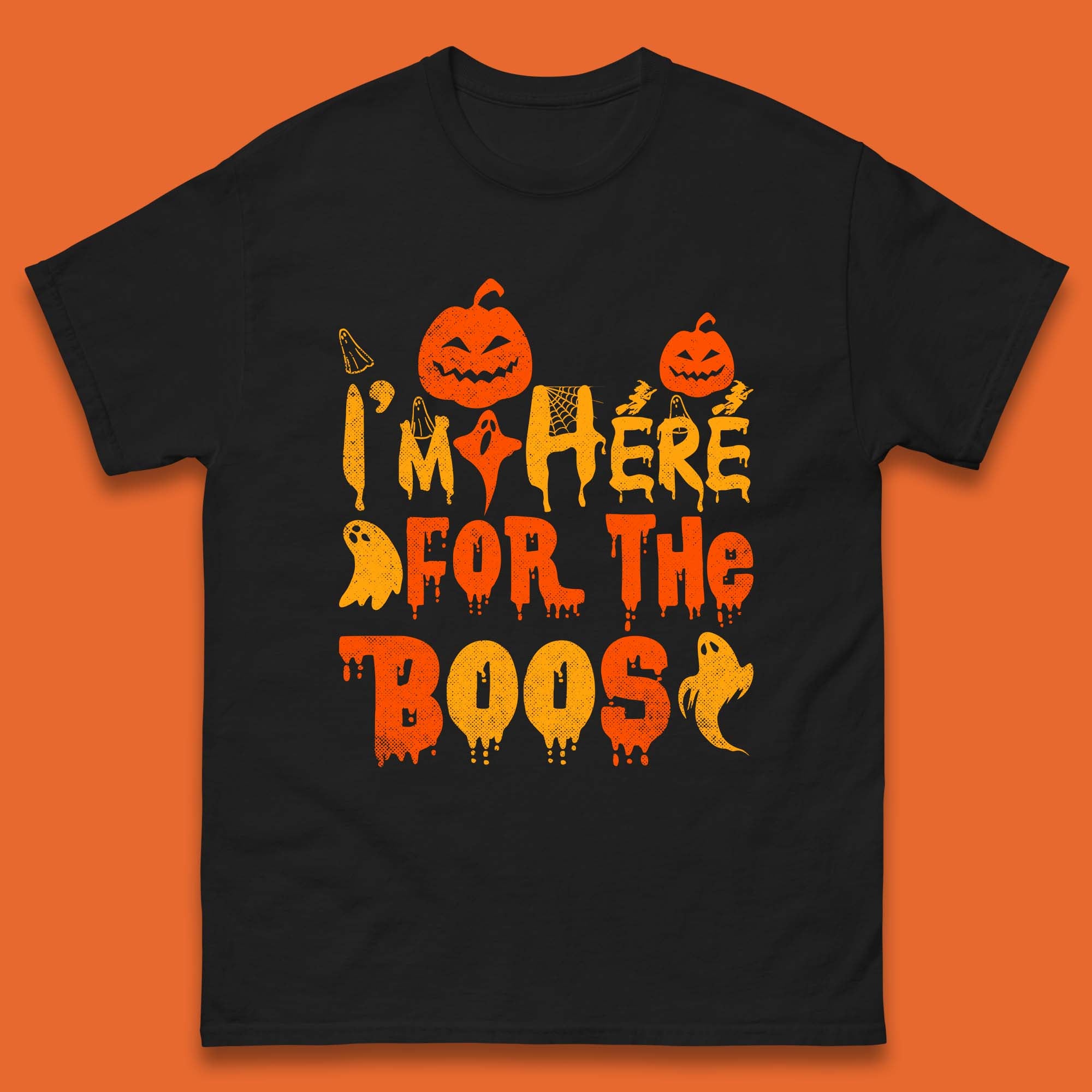 I m Here For The Boos Halloween Pumpkin Ghost Horror Scary Mens Tee Top S
