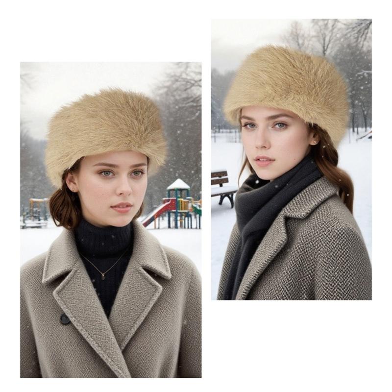 Thick Faux Furs Headbands Hat Windproof Hairband for Winter Warmth Comfortable Open Top Elastic Headwrap for Outdoor 2PCS