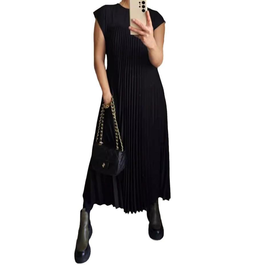 Elegant Summer Dress For Women With High Waist Pockets In Polyester Fabric For Office Wear