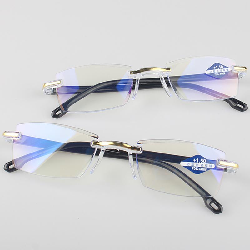 Rimless Reading Anti Blue Light Glasses Women Square Frameless Retro Clear Lens Presbyopic Reading Glasses for Women