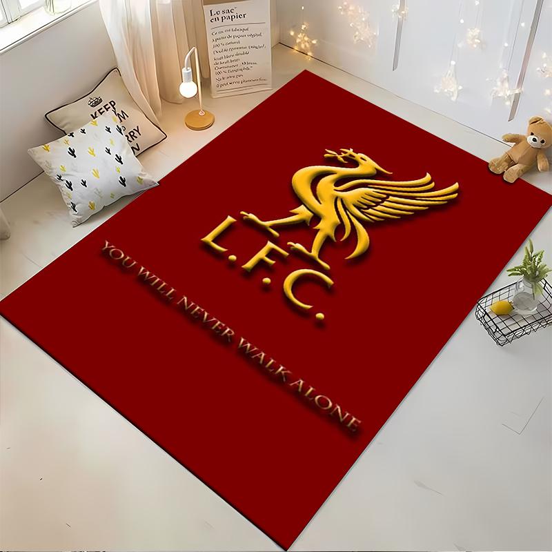 Golden Bird Emblem on Red Background Rug – Non-slip rug suitable for living room and bedroom sofas.