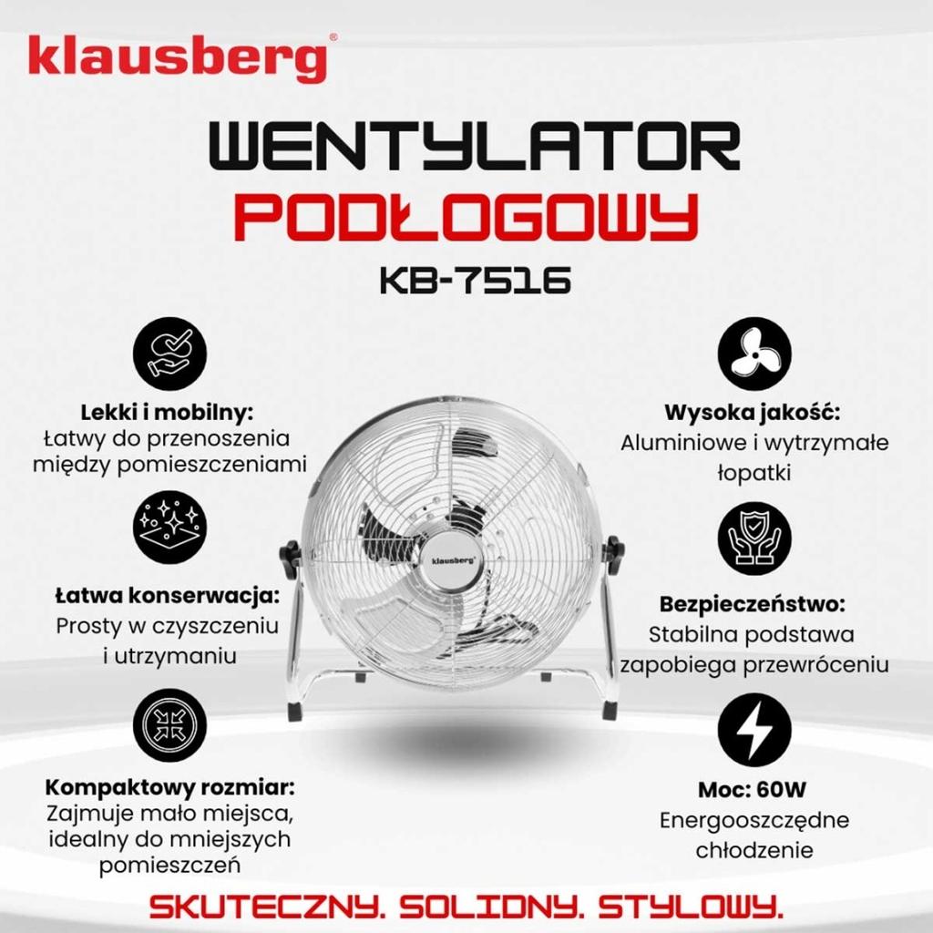 Wentylator Wiatrak Cyrkulator Podłogowy 60W Klausberg Kb-7516