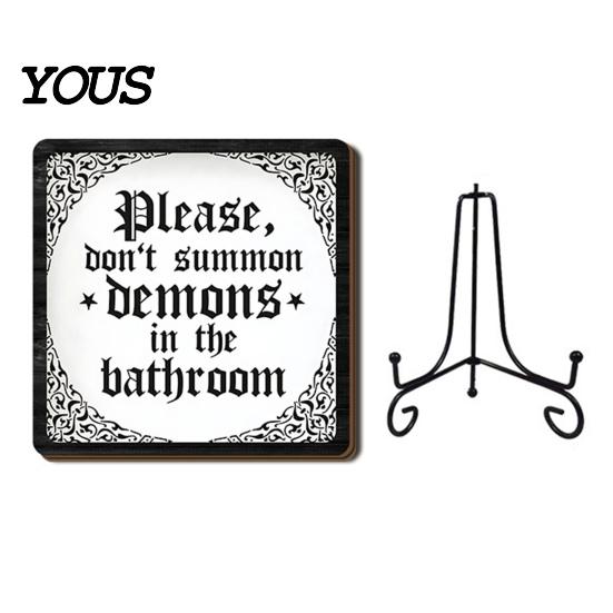 Decorative Signs with Metal Stands Halloween Coffee Bar Wooden Sign Iron Display Stand for Corner Kitchen Station Accessories Tabletop Decor,
