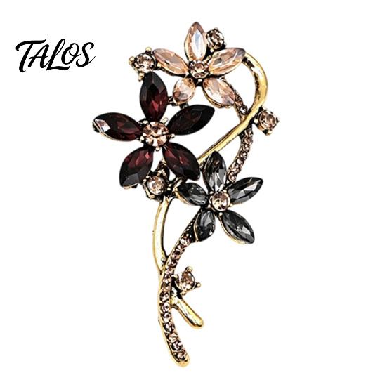 Women Brooch Pin Vintage Flower Pin, Floral Wreath Lapel with Colorful Rhinestones, Jewelry Accessory for Clothing Dress Coat Bags Scarves