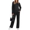 Women's Casual 2 Piece Athletic Set Color Long Sleeve Neck Sweatshirt and Wide Leg Pants with Elastic Waist