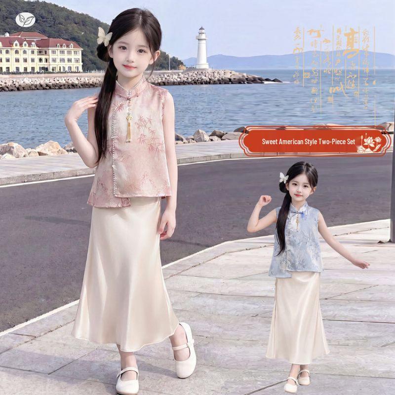 2026 Girls' Summer Chinese Style Qipao & Hanfu Dress Set