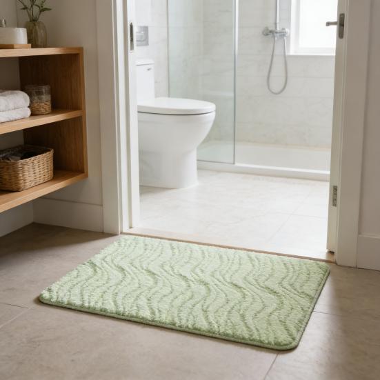 Absorbent Bathroom Rug Soft Bath Mat with Anti-Slip Bottom Plush Wavy Texture Rug