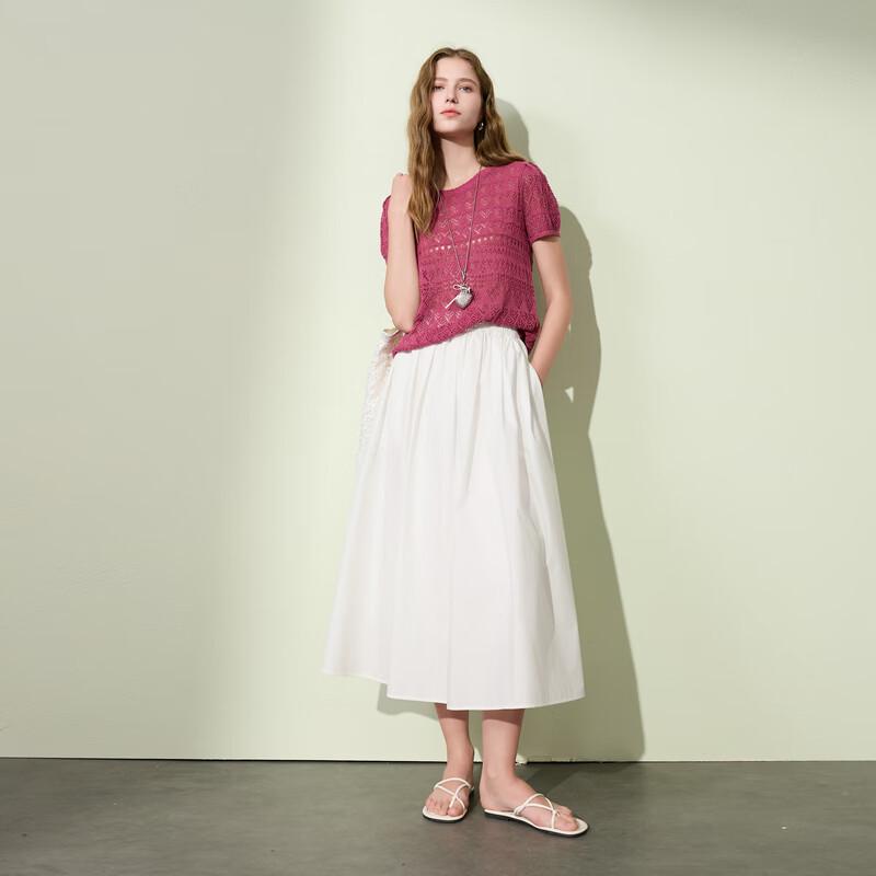 Sancai 2025 Autumn Elastic High-Waist A-line Long Skirt