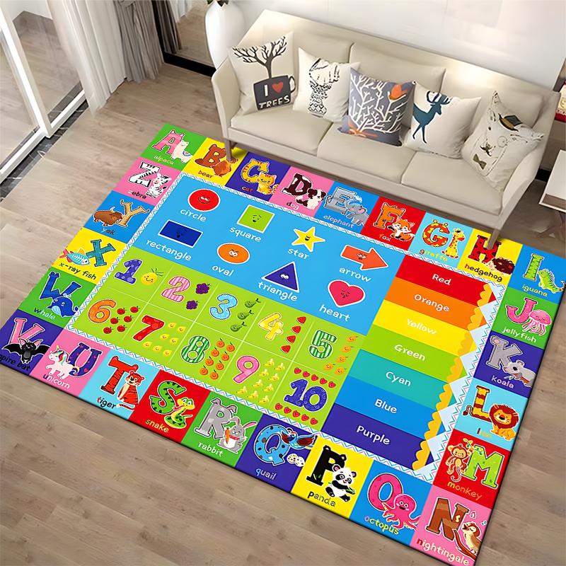 Colorful Educational Alphabet and Numbers Rug Non-slip rug suitable for living room and bedroom sofas.