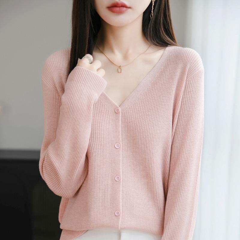 Women V Neck Loose Knit Cardigan Long Sleeve Casual Versatile Sweater Coat Spring Autumn New Outerwear Top