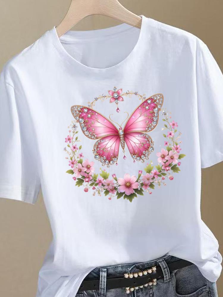 (Asian Size) Trend Flower Sweet Clothing Top Short Sleeve Graphic T-shirts Print Female T Shirt Woman Women Fashion Tee