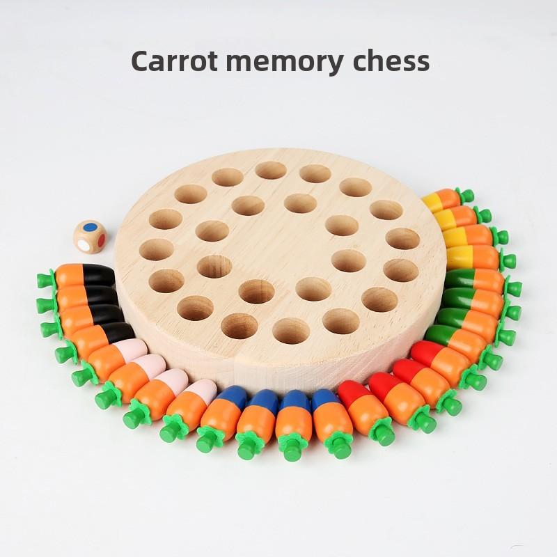 Mushroom Carrot Memory Chess Wooden Educational Board Game For Kids And Family
