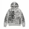 American Retro Graffiti Distressed Hoodie All Over Print Tribal Thorn Loose Pullover Sweatshirt