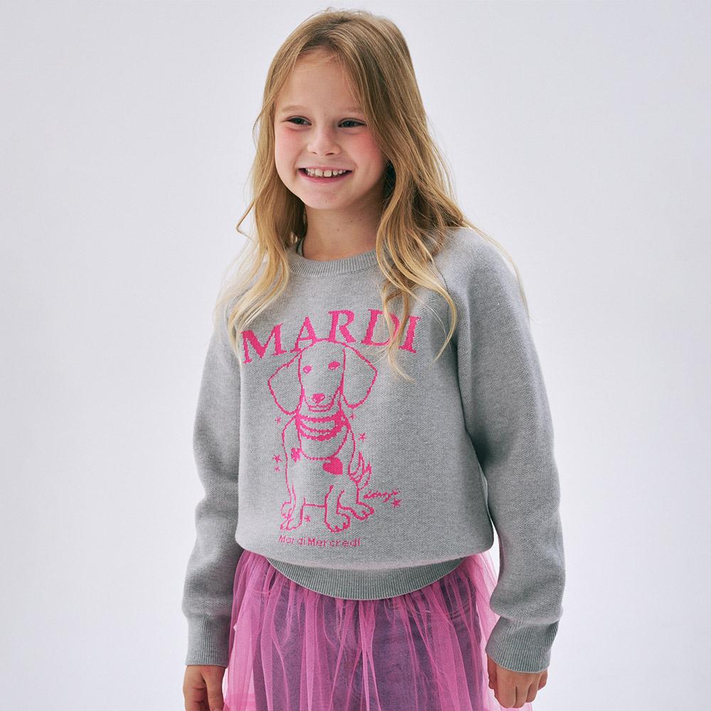 [mardimercredi] KIDS JACQUARD KNIT PEARL NECKLACE SWING THE TAIL DDANJI GREY FUCHSIA S(100)