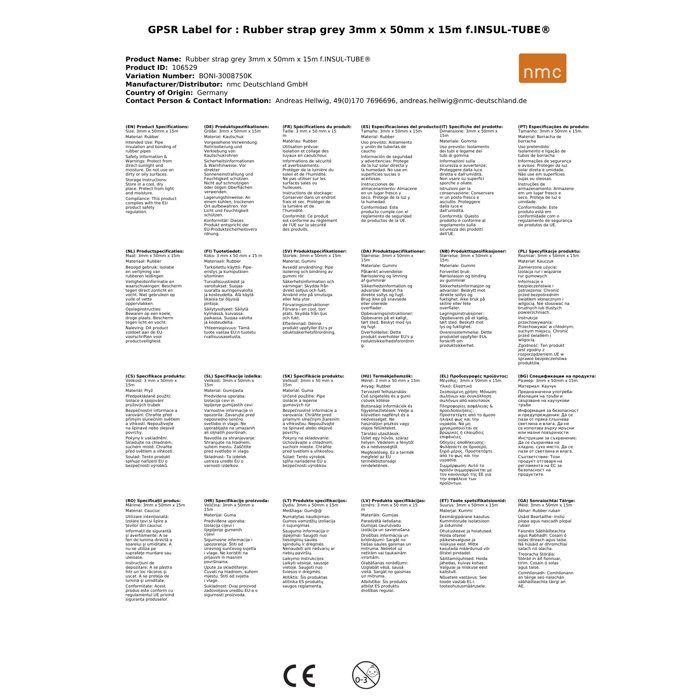 Grey Rubber Strip 3mm X 50mm X 15m for INSUL-TUBE®