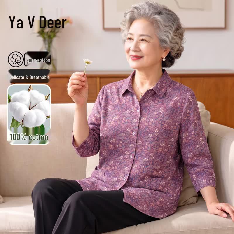Yalu Women s Floral Cotton Summer Shirt L