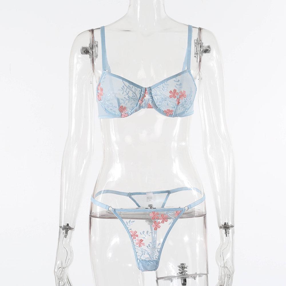New September European & American Sexy Mesh Transparent Printed Lingerie Set - Two-Piece