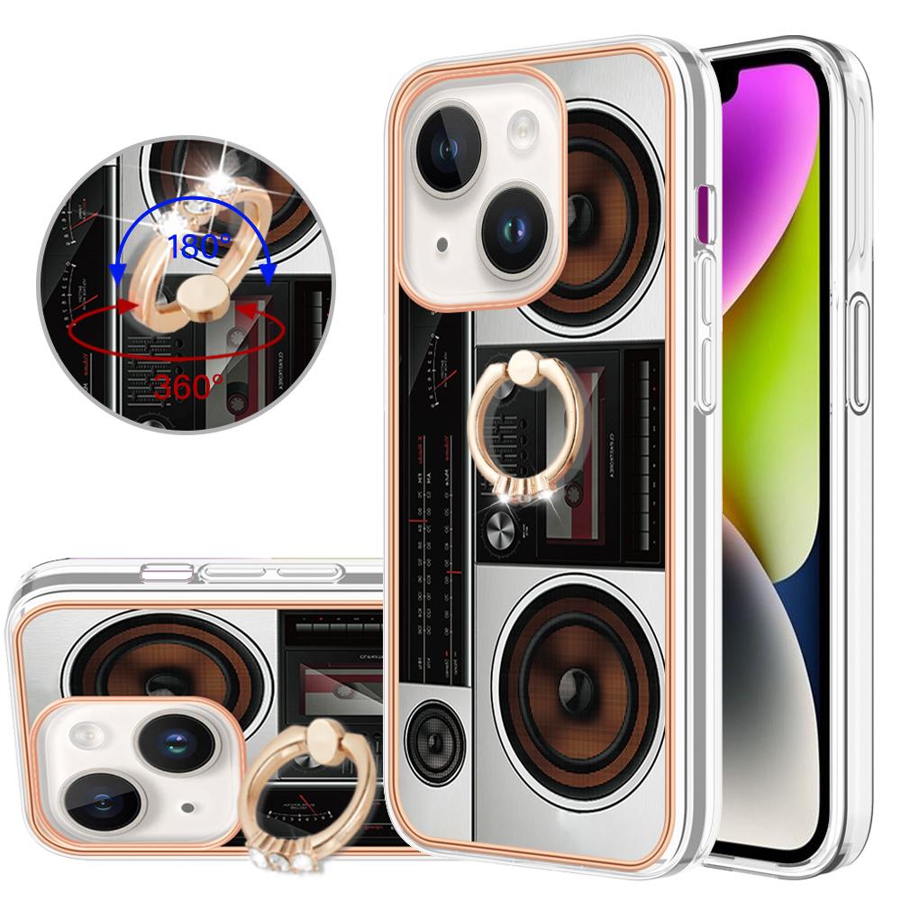 Luxusní IMD galvanický rám TPU Nárazuvzdorné pouzdro na telefon Kovový prstencový stojan pro iPhone 11 12 13 14 Pro Max 15 15 Ultra 15Plus