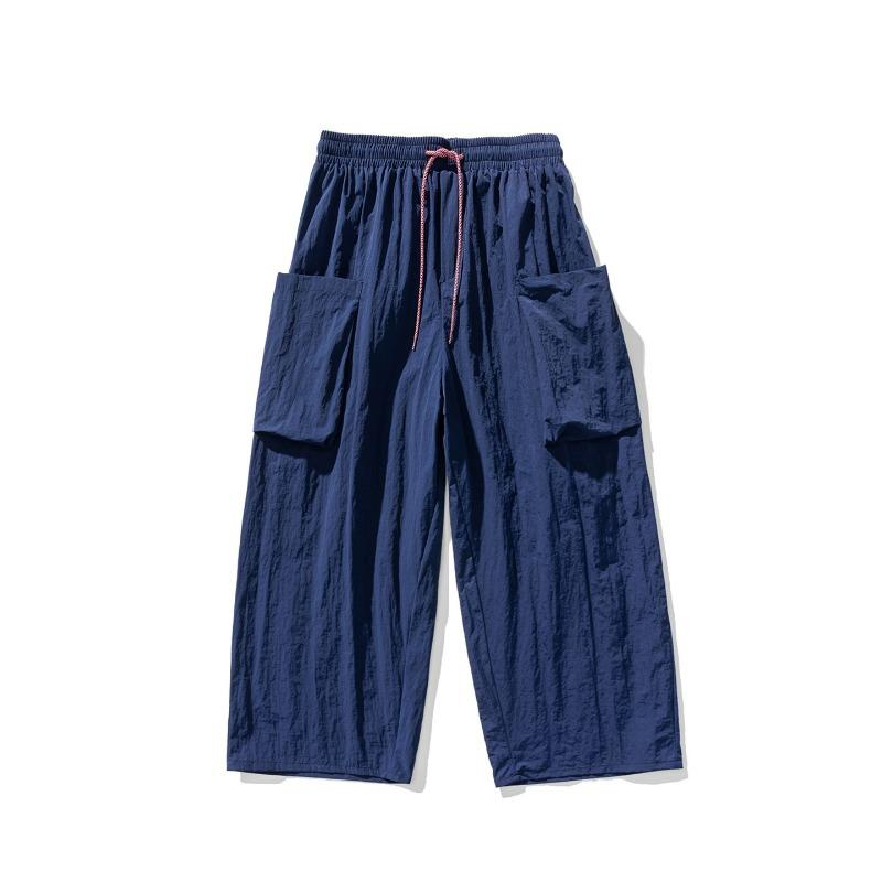 Retro Men's Wide Leg Pants Summer Plus Size Solid Color Pants