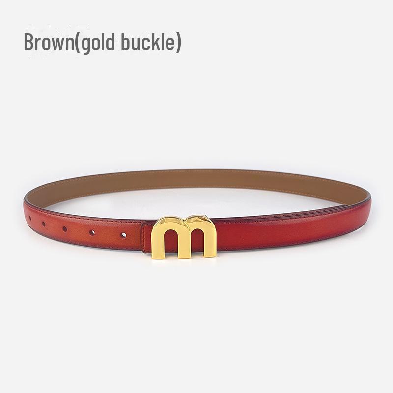 M Letter Genuine Leather Women's Belt - Versatile for Casual Pants, Skirts, and Jeans