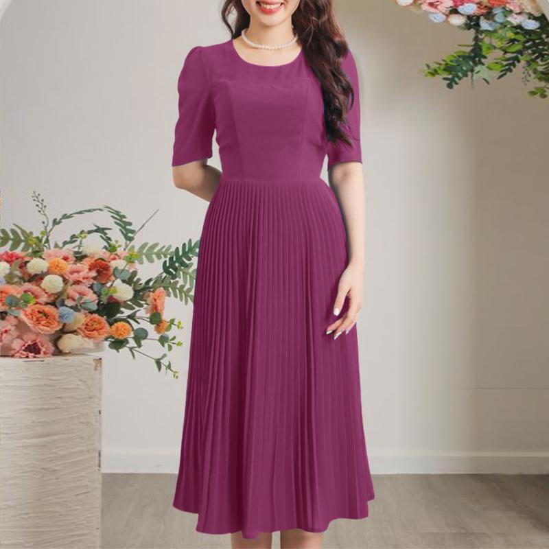 

ZANZEA Женское повседневное платье с круглым вырезом, однотонное, летнее, с коротким рукавом, плиссированное 3XL кларет