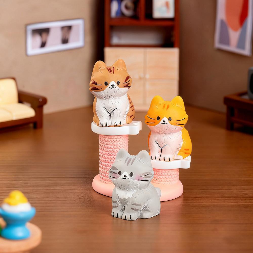 6Pcs/set Cartoon Cat Animal Miniatures Resin Desktop Ornaments Fairy Garden Decoration Micro Landscape