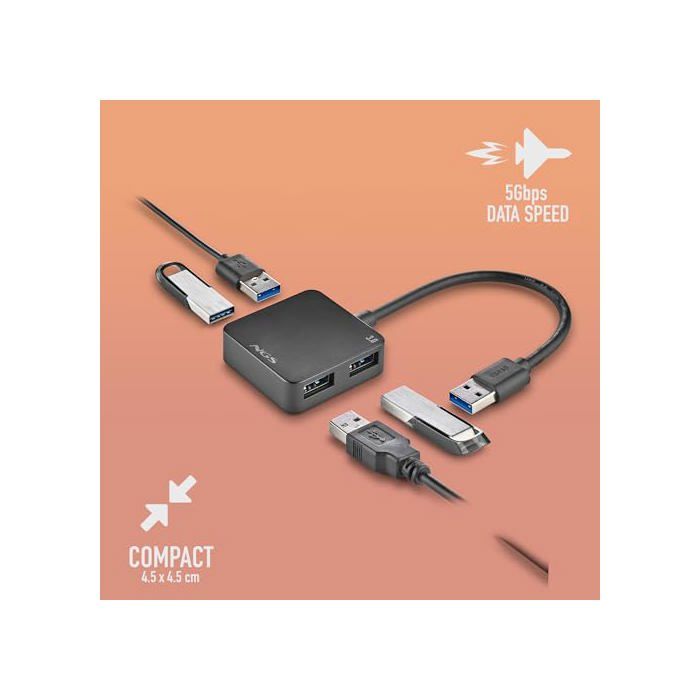 Hub USB - NGS - IHUB3.0TINY - 4 Ports - Transfert 5 Gbps - Compact et Portable