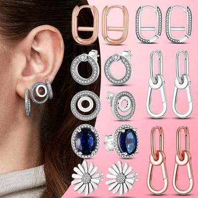 Earrings Silver 925 Earrings Geometric Stud Earrings for Women Wedding Party Korean Style Earings S925 Fine Jewelry  Trend