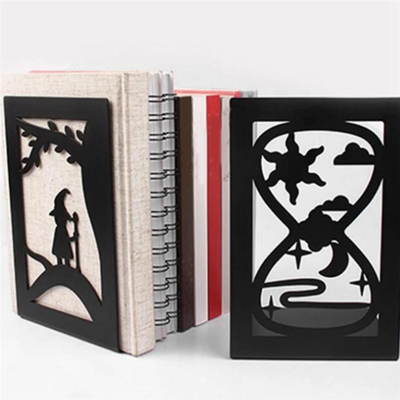 AEE4-Decorative Hollow-Out Bookends For Art Hourglass Design Metal Book Stan