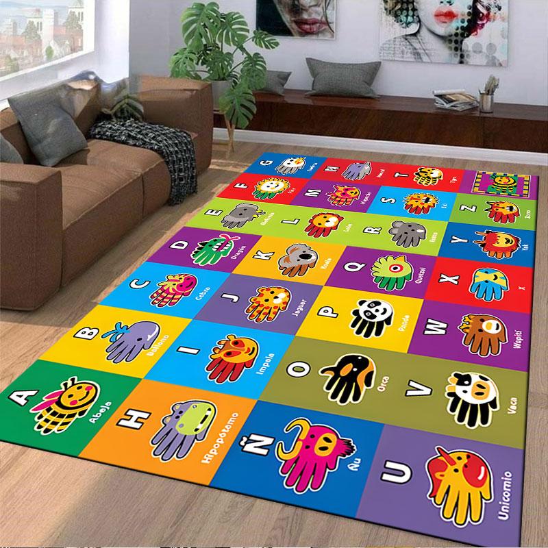 Colorful Alphabet Animals Carpet suitable as a non-slip mat for the living room or bedroom sofa