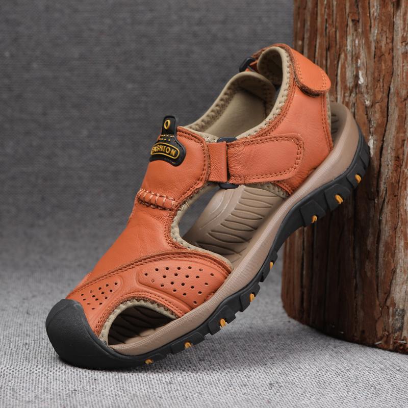 Summer Men Sandals Genuine Leather Mens Casual Shoes Outdoor Men Leather Sandals for Men Beach Shoes Roman Shoes Plus Size 38-48
