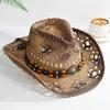 Strohoed Dames Heren Zomer Handgemaakt Vintage Holle Westelijke Rand Zonbescherming Visser Bergbeklimming Bohemien Ketting Juweel