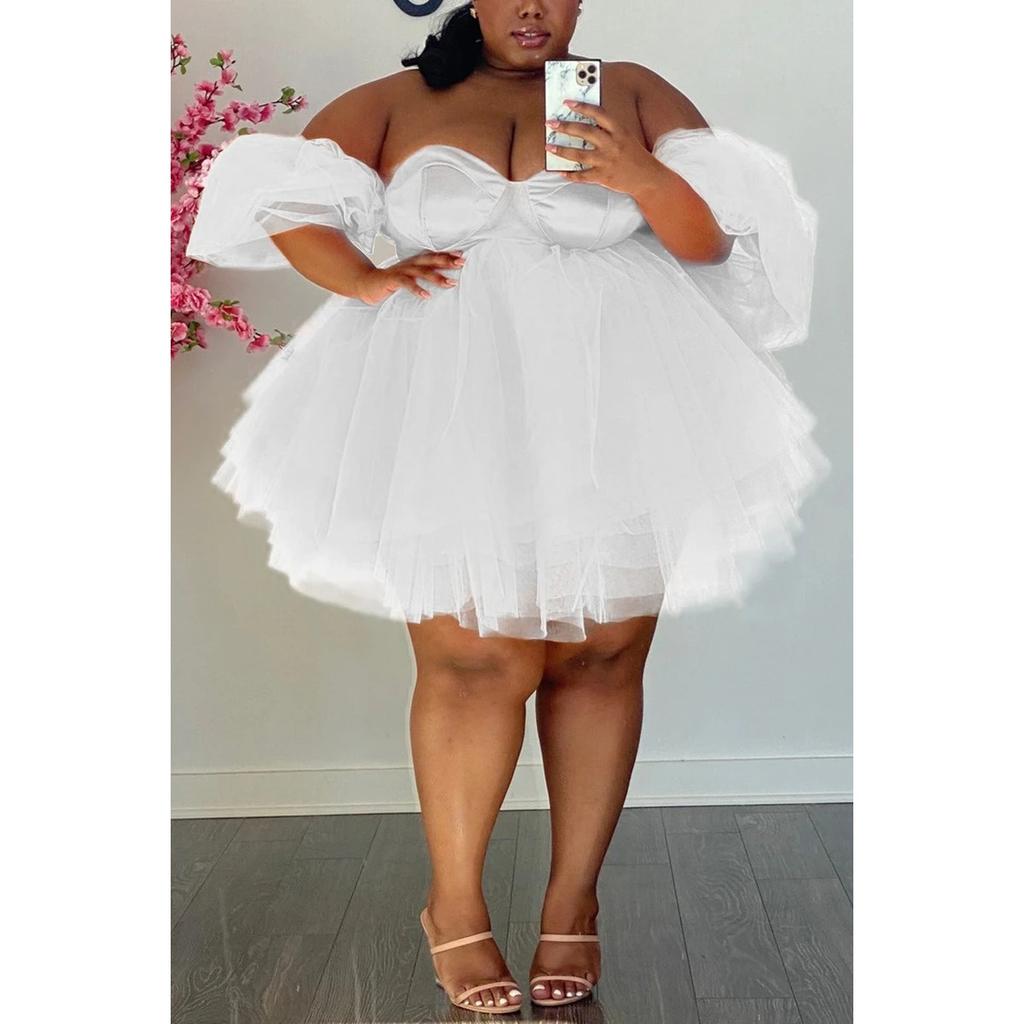 Frühling Sommer Neues Plus Size Damenkleid, Europäischer Amerikanischer Stil Locker Fließendes Netz Mini-Kleid