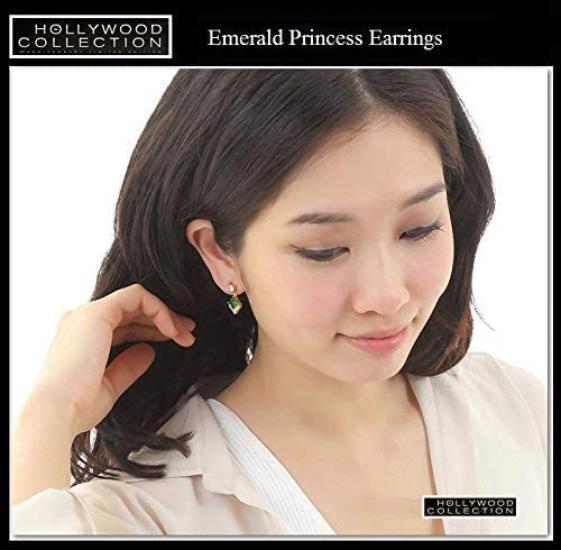 Emerald Green 18K Gold Princess Dangle Hollywood Celebrity Jewelry Earrings, 18KGP,