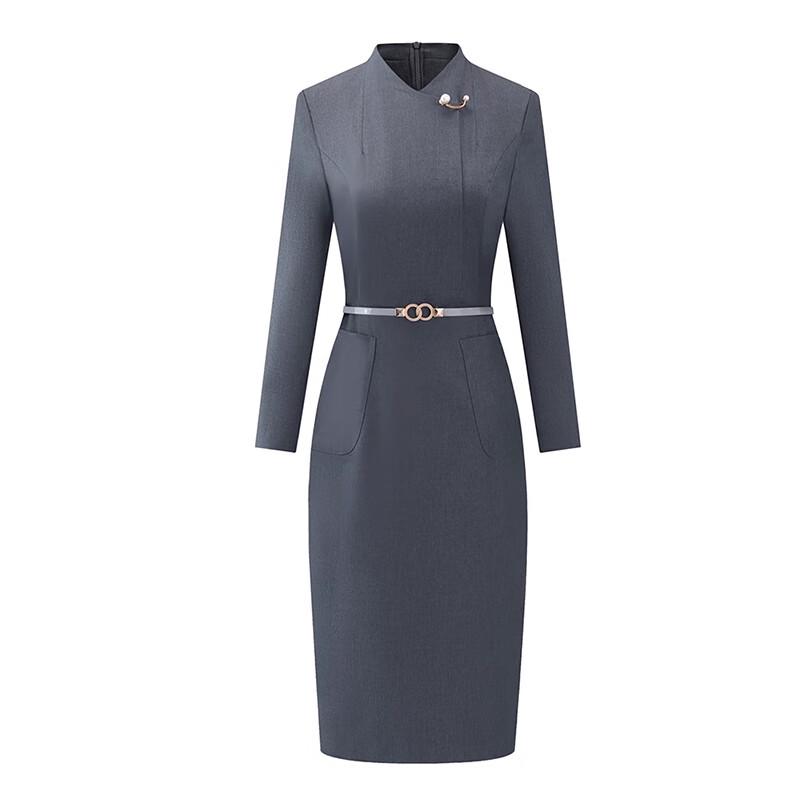 

Troloman Women s Grey Professional Commuter V-Neck Dress & Suit Separates S