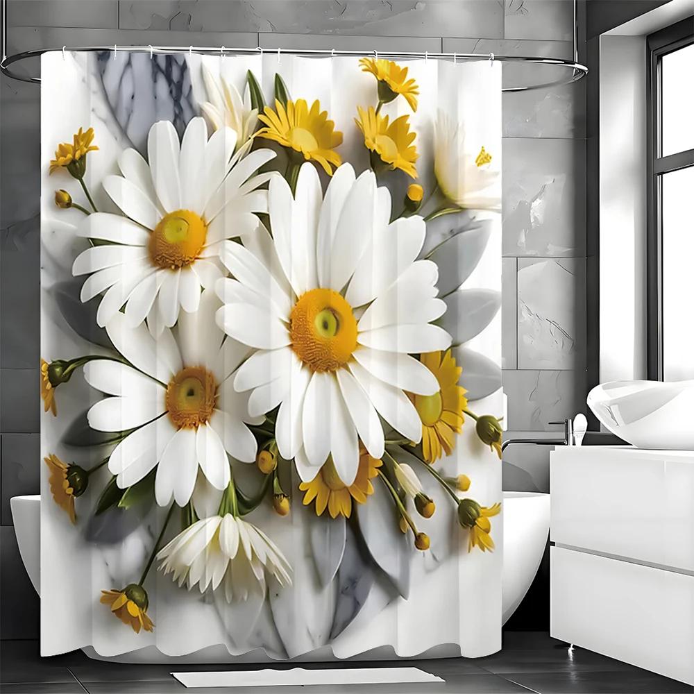 Daisy Shower Curtain, Bathroom Decorative Shower Curtain, Waterproof Shower Curtain with Hooks
