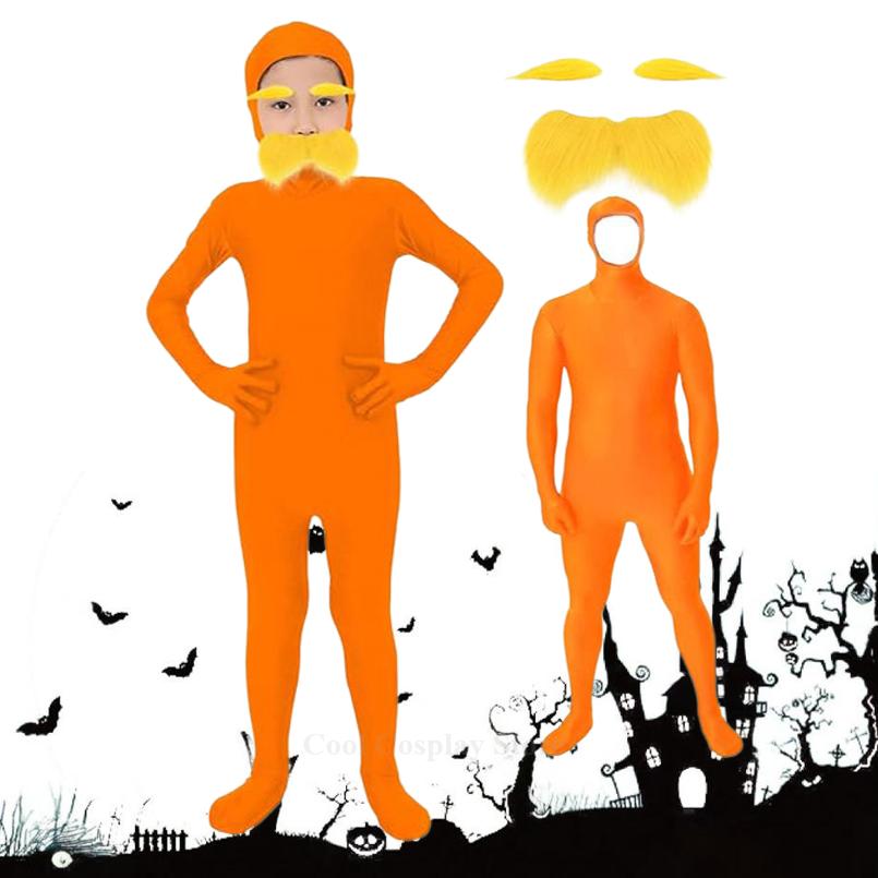 Orange Jumpsuit Costume Yellow Purple Costume Yellow Mustache and Eyebrow for Kid and Adult Halloween Party