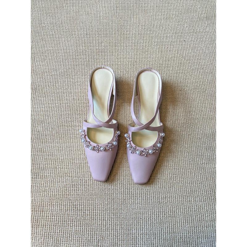 French Pearl Cross-strapped Bag Head Half Slippers with Skirt Inner Height Increase Temperament Muller Cool Slippers Women