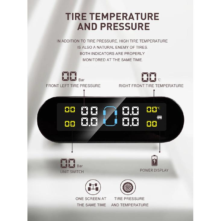 Tire Pressure Monitoring System Temperature Warning Fuel Save With 4 External Sensors Solar TPMS Car Tyre Pressure Monitor