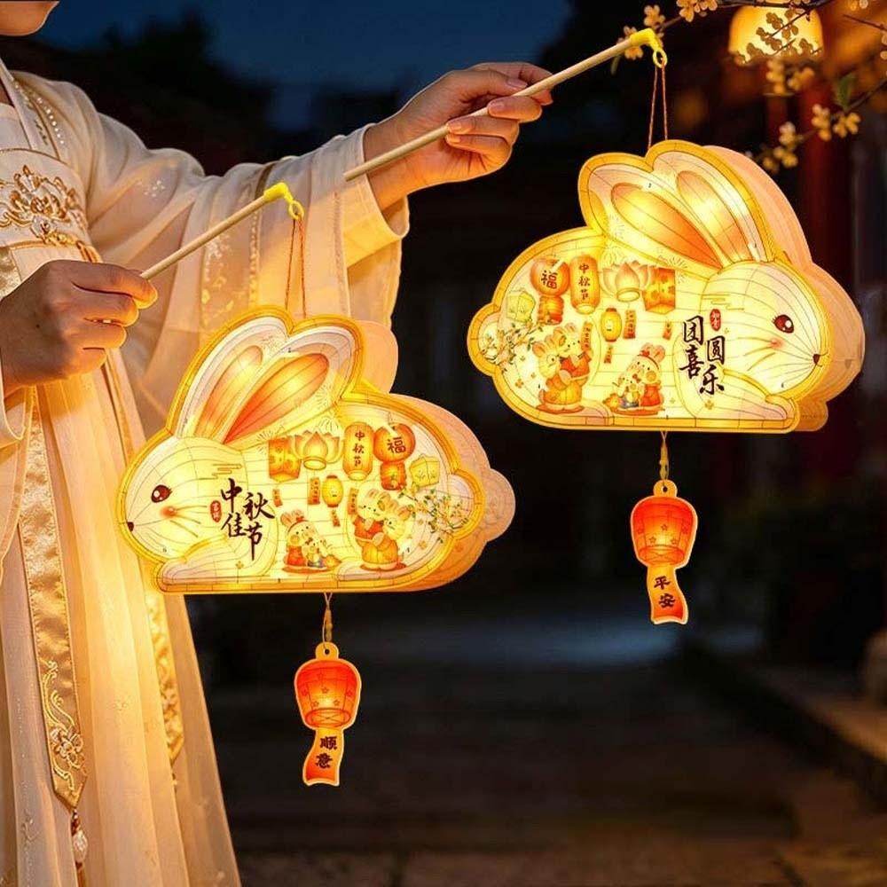 Glowing Bunny Lantern PVC Paper Rabbit Flower Lantern Mid Autumn Lantern  Cultural Gift