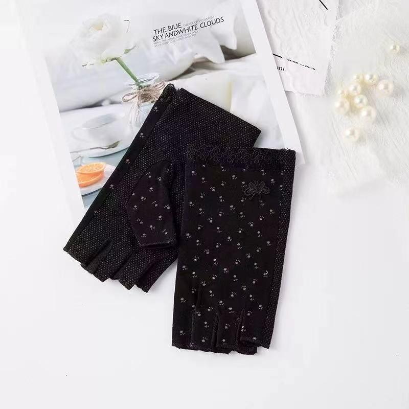 Summer Manicure Sunscreen Gloves Pure Cotton Half Finger Women's Ultraviolet Anti Light Thin Style Driving and Riding Anti Slip Finger Breathable