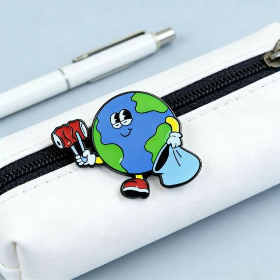 Earth Enamel Lapel Pin, Protecting The Earth Metal Brooch Pin for Backpacks, Clothing, Bags, Hats, Earth Day Gifts for Women Men