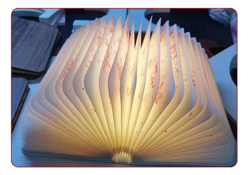 Three-Color LED Eye Protection Book Lamp: Wooden Carved Stackable Night Light
