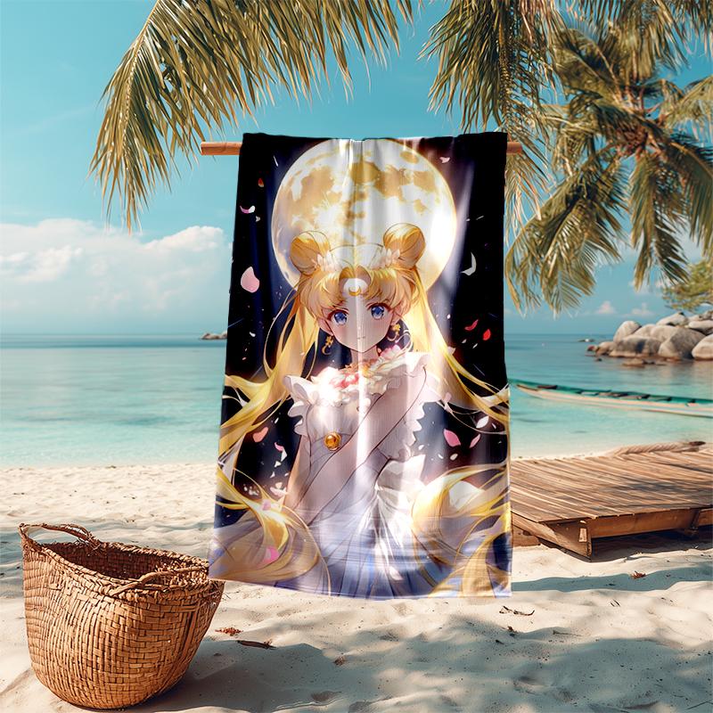 Beach Towel with Sailor Moon1 Pattern - soft,absorbent,machine washable Lightweight&Modern,swimming,Travel Essentials