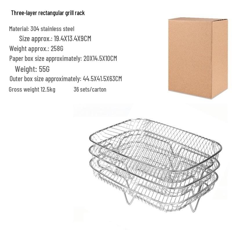 Three-Tier Stainless Steel Air Fryer Grill & Dehydrating Rack
