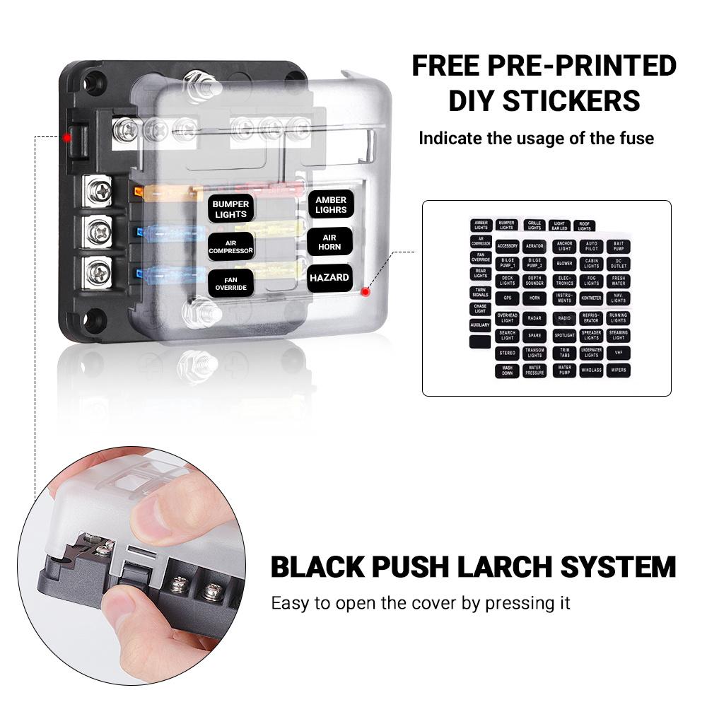 12V Sicherungshalter 12V 32V 100A Für Auto Auto Boot Marine Kunststoffabdeckung 6 Wege 12 Wege Klingen-Sicherungsblock M5 Bolzen Mit 12V Sicherungskasten