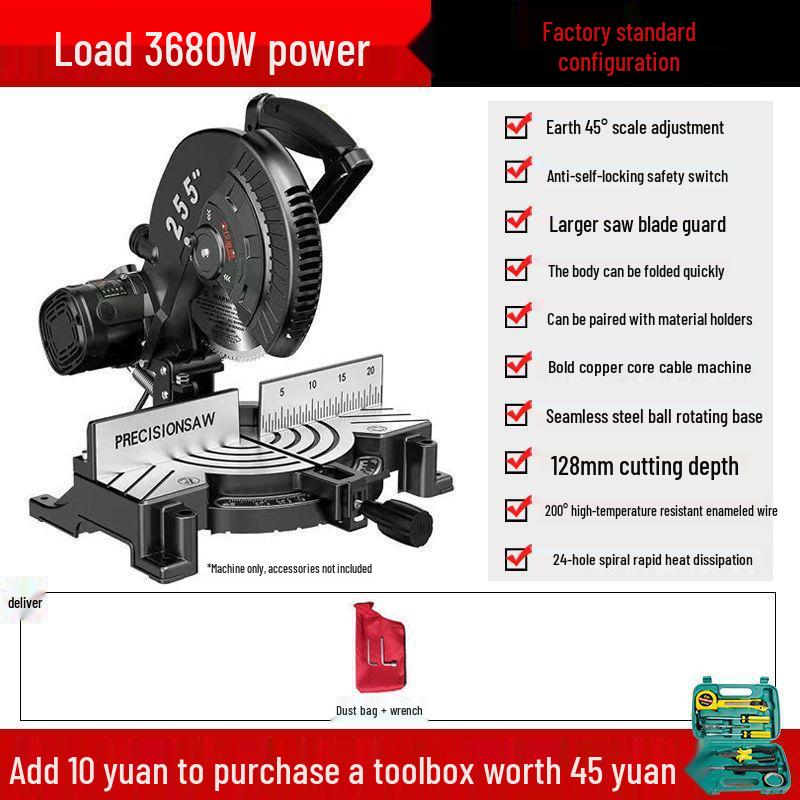 High Precision 10" Aluminum Alloy Miter Saw, 45º Multifunctional Cutting Machine