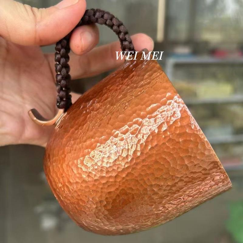 Vintage Copper Coffee Cup,Thickened 350 ml Breakfast Mug,Handcrafted Carving Luster Corrugated Texture Woven Tea Cup Tableware